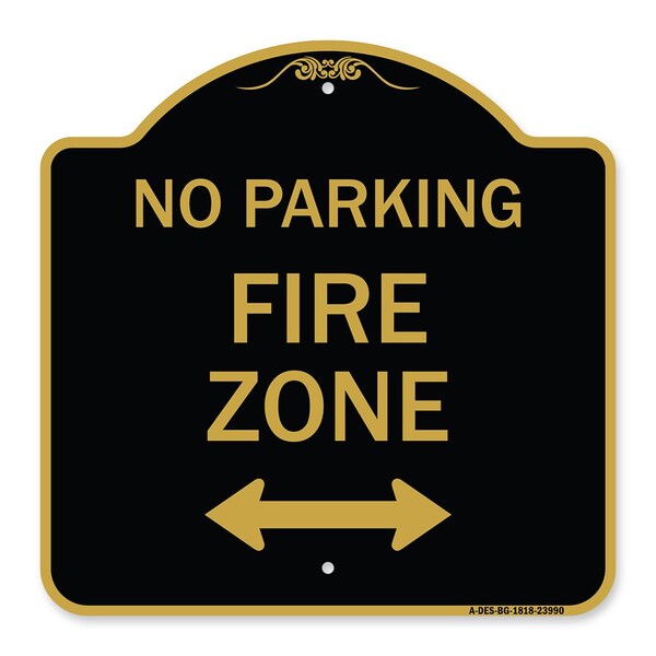 Signmission Fire Lane W/ Bidirectional Arrow, Black & Gold Aluminum Architectural Sign, 18" x 18", BG-1818-23990 A-DES-BG-1818-23990 - main